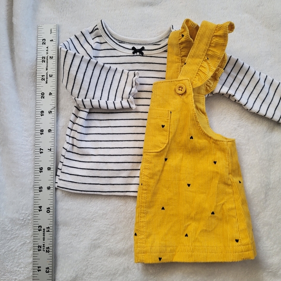 Yellow Corduroy Pinafore Dress with Striped Top - Picture 3 of 4